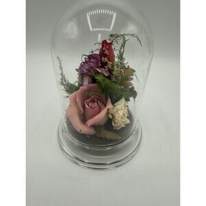 80s/90s Natural Expressions Freeze-Dried Glass Domed Flowers 5” Tall EUC